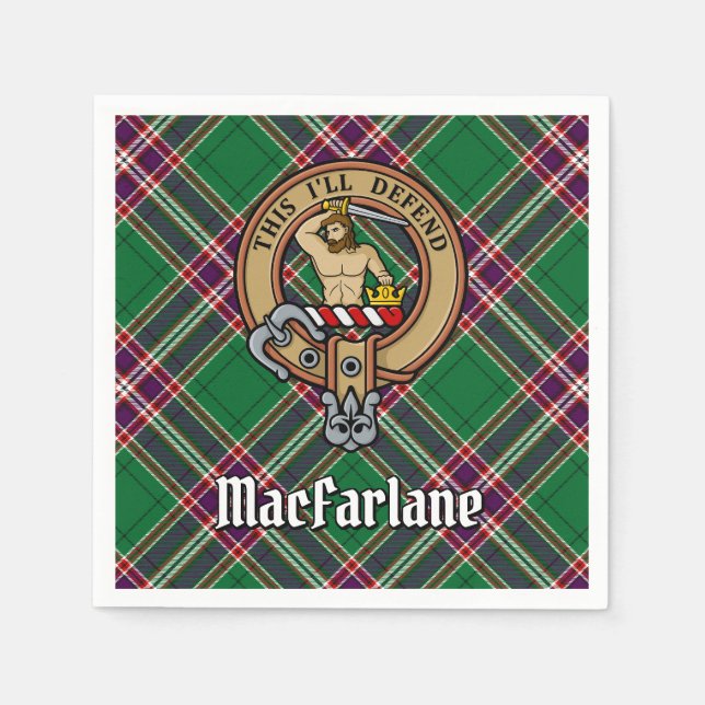 Clan MacFarlane Crest over Modern Hunting Tartan Napkin (Front)