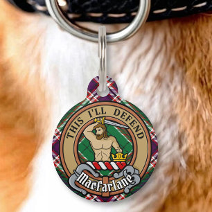 Clan MacFarlane Crest over Modern Hunting Tartan Pet Tag