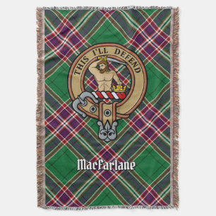 Clan MacFarlane Crest over Modern Hunting Tartan Throw Blanket