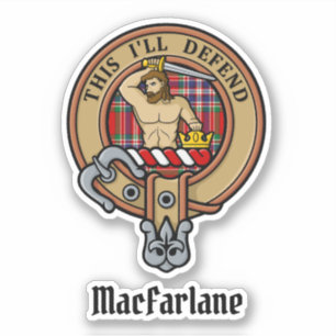 Clan MacFarlane Crest over Red Tartan