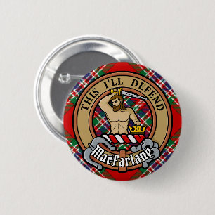 Clan MacFarlane Crest over Red Tartan 6 Cm Round Badge