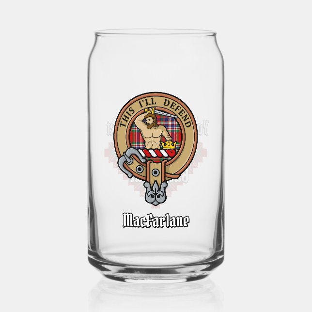 Clan MacFarlane Crest over Red Tartan Can Glass (Front)