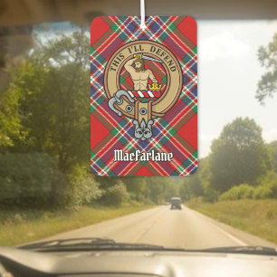 Clan MacFarlane Crest over Red Tartan Car Air Freshener