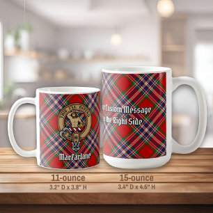 Clan MacFarlane Crest over Red Tartan Coffee Mug