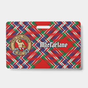 Clan MacFarlane Crest over Red Tartan ID Badge