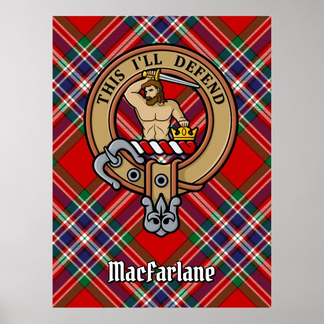 Clan MacFarlane Crest over Red Tartan Poster (Front)