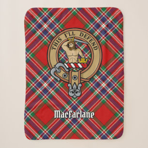 Clan MacFarlane Crest over Red Tartan Sherpa Blanket