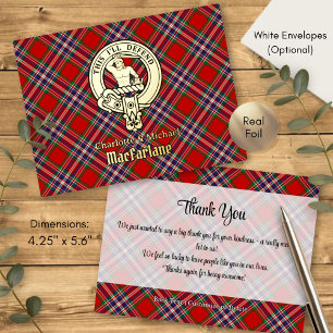 Clan MacFarlane Crest over Tartan Foil Invitation Postcard