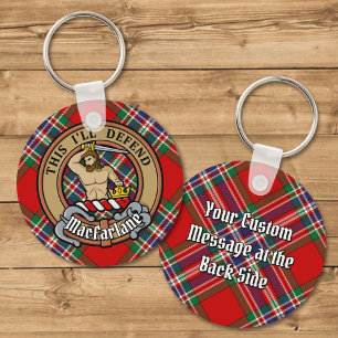 Clan MacFarlane Crest over Tartan Keychain
