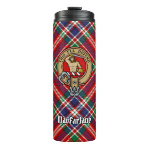 Clan MacFarlane Crest over Tartan Thermal Tumbler