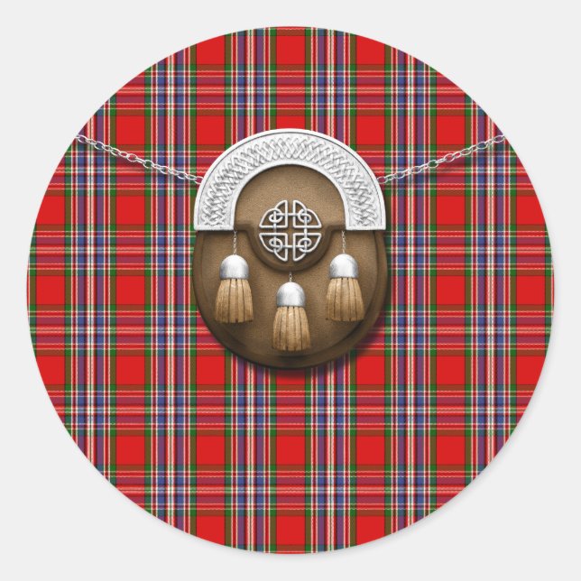 Clan MacFarlane Red Tartan And Sporran Classic Round Sticker (Front)