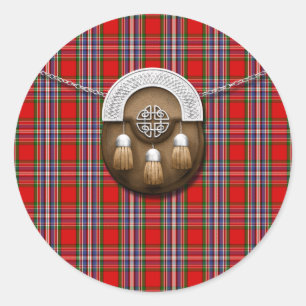 Clan MacFarlane Red Tartan And Sporran Classic Round Sticker