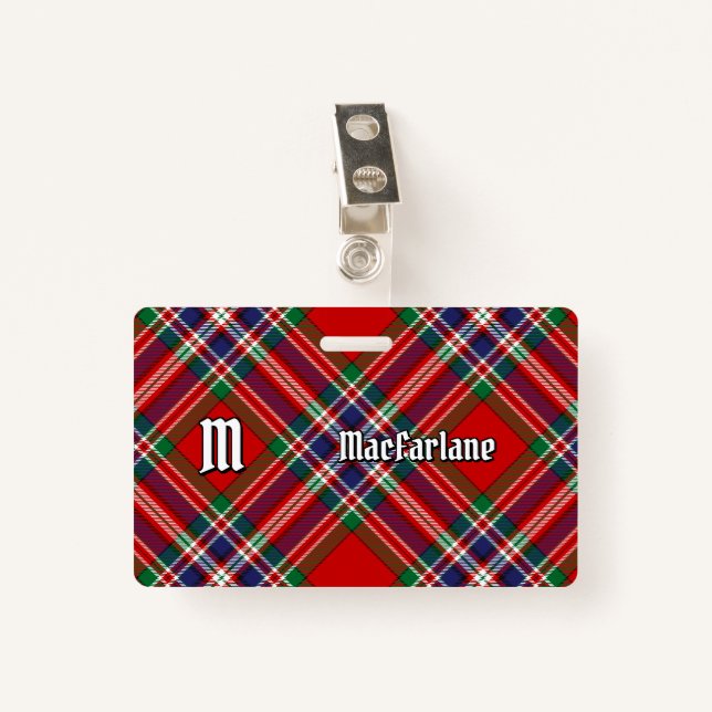 Clan MacFarlane Red Tartan ID Badge (Front with Clip)