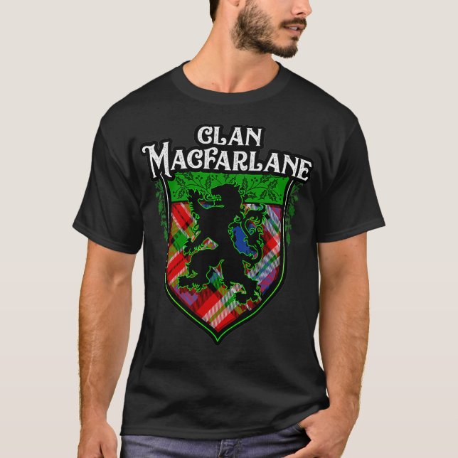 Clan MacFarlane Surname Scottish Tartan Lion T-Shirt (Front)