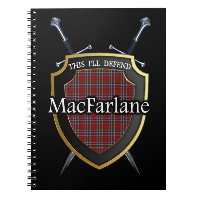 Clan MacFarlane Tartan Shield & Swords Spiral Notebook (Front)