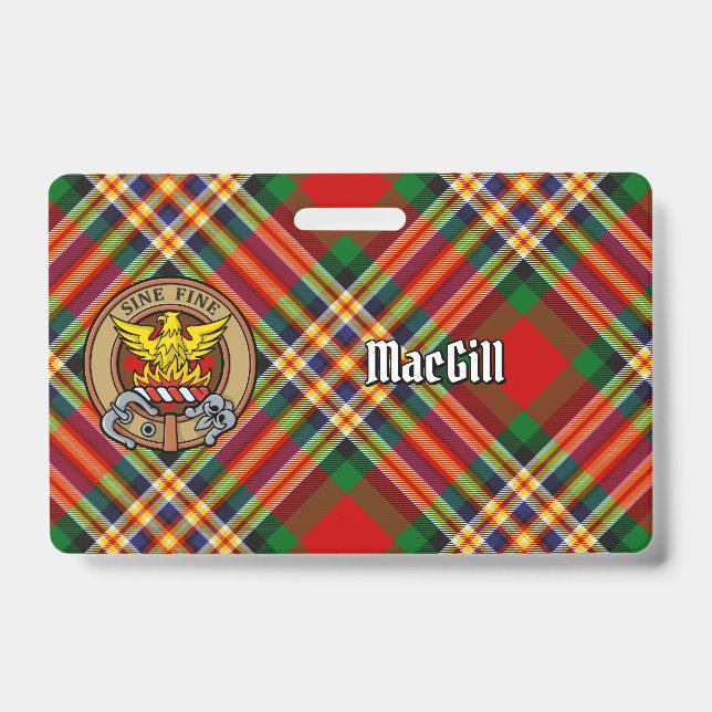 Clan MacGill Crest over Tartan ID Badge (Front)