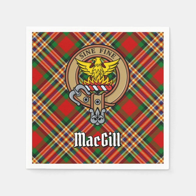 Clan MacGill Crest over Tartan Napkin (Front)