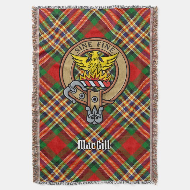 Clan MacGill Crest over Tartan Throw Blanket (Front Vertical)
