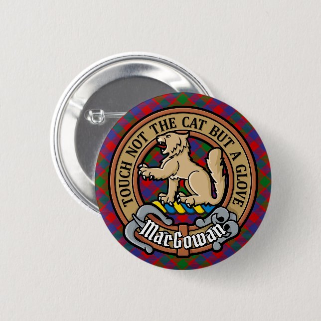 Clan MacGowan Crest over Tartan 6 Cm Round Badge (Front & Back)