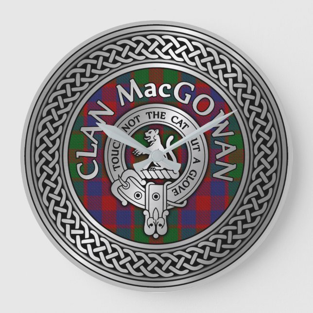 Clan MacGowan Crest & Tartan Knot Large Clock (Front)