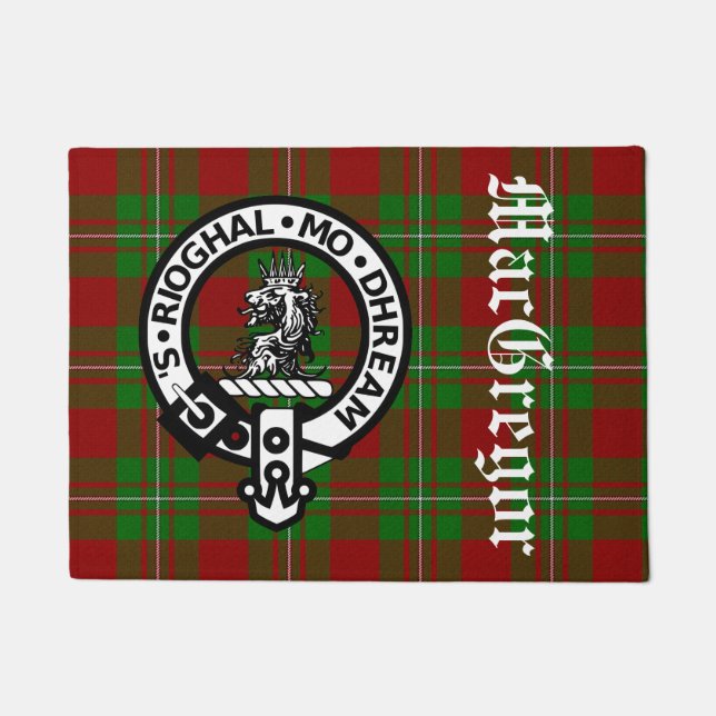 Clan MacGregor Crest Badge and Tartan Doormat (Front)