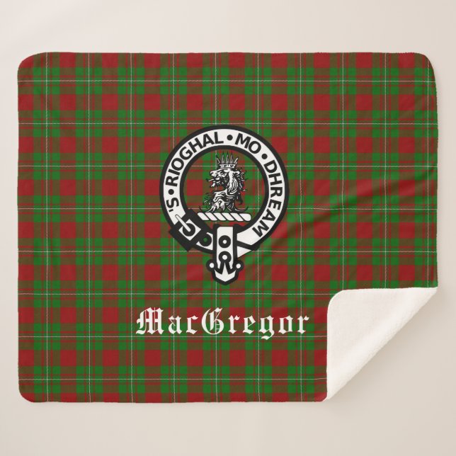 Clan MacGregor Crest Badge and Tartan Sherpa Blanket (Front (Horizontal))