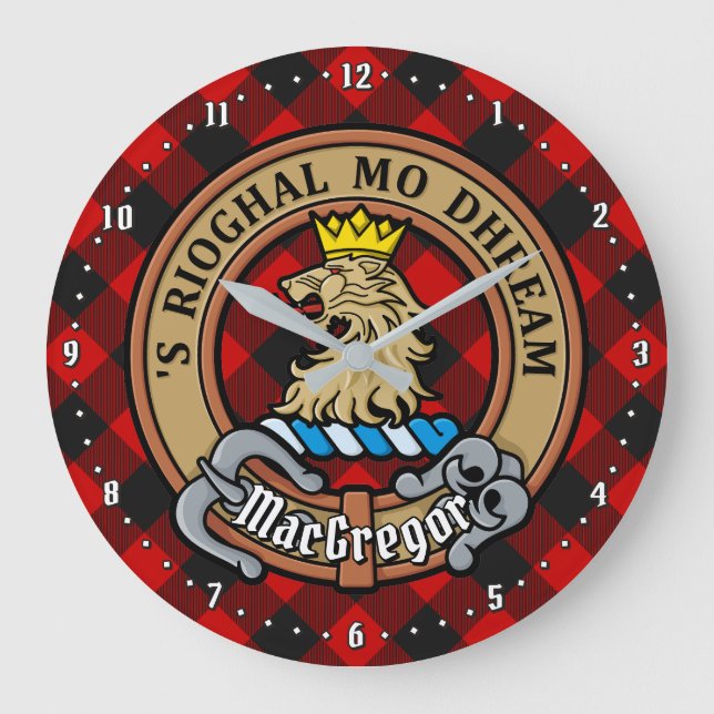 Clan MacGregor Crest over Rob Roy Tartan Large Clock (Front)