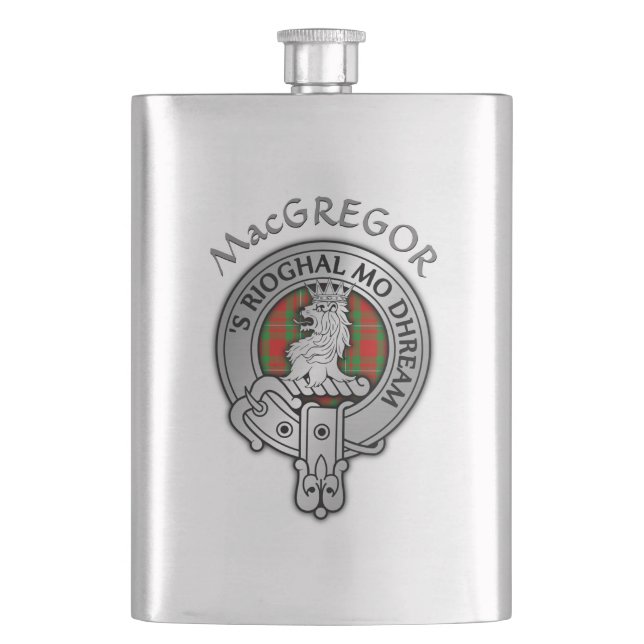 Clan MacGregor Crest & Tartan Hip Flask (Front)