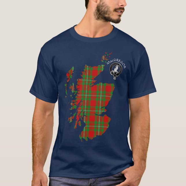 Clan MacGregor Crest & Tartan Map T-Shirt (Front)