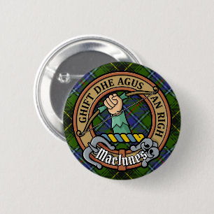 Clan MacInnes Crest over Tartan 6 Cm Round Badge