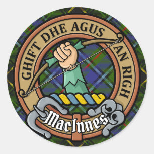 Clan MacInnes Crest over Tartan Classic Round Sticker