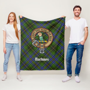 Clan MacInnes Crest over Tartan Fleece Blanket