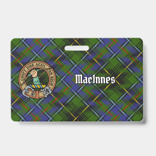 Clan MacInnes Crest over Tartan ID Badge
