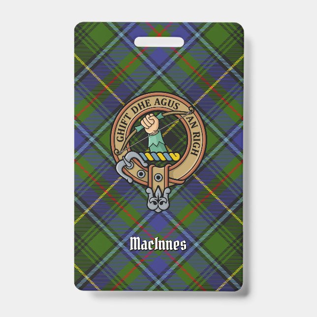 Clan MacInnes Crest over Tartan ID Badge (Front)