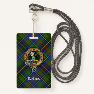 Clan MacInnes Crest over Tartan ID Badge