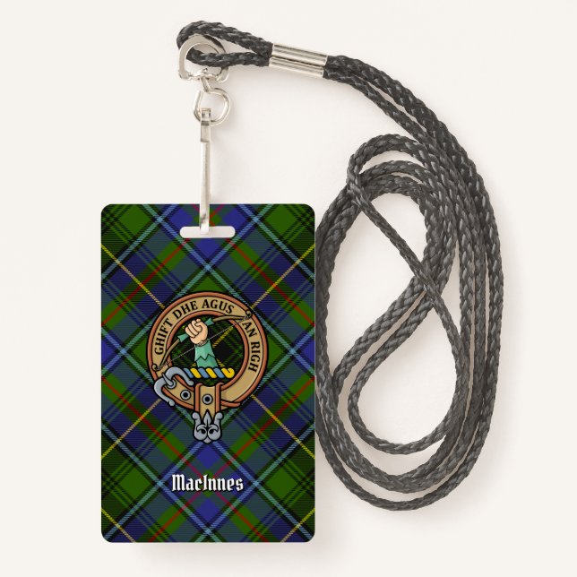 Clan MacInnes Crest over Tartan ID Badge (Front with Lanyard)
