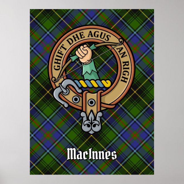 Clan MacInnes Crest over Tartan Poster (Front)