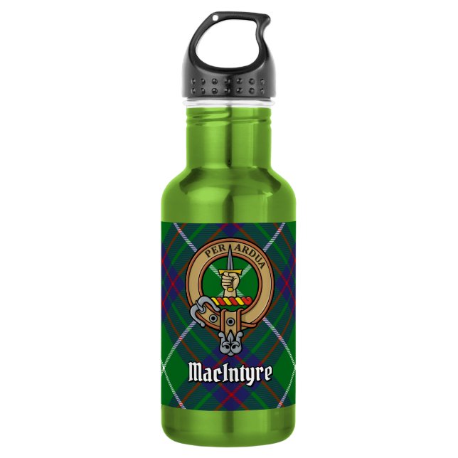 Clan MacIntyre Crest over Tartan 532 Ml Water Bottle (Front)