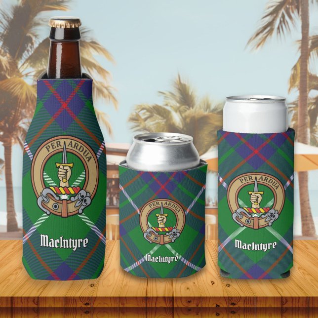 Clan MacIntyre Crest over Tartan Bottle Cooler (Creator Uploaded)