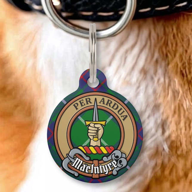 Clan MacIntyre Crest over Tartan Pet Tag (Creator Uploaded)