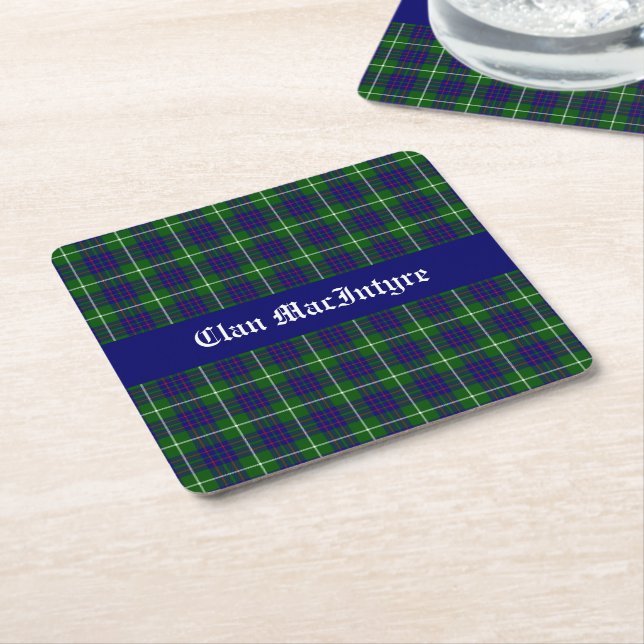 Clan MacIntyre Tartan Customisable Square Paper Coaster (Angled)