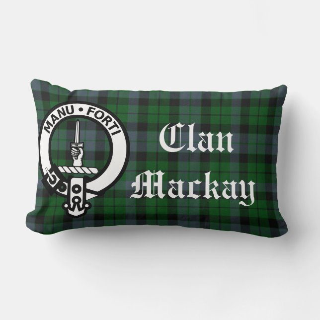 Clan Mackay Crest Badge and Tartan Lumbar Cushion (Front)