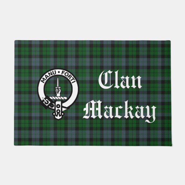 Clan Mackay Crest Badge & Tartan Customisable Doormat (Front)