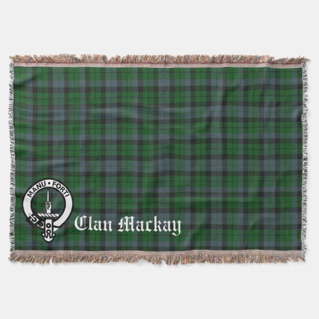 Clan Mackay Crest Badge & Tartan Throw Blanket (Front)