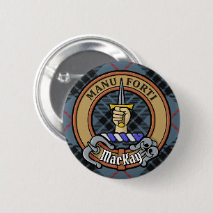 Clan MacKay Crest over Blue Tartan 6 Cm Round Badge
