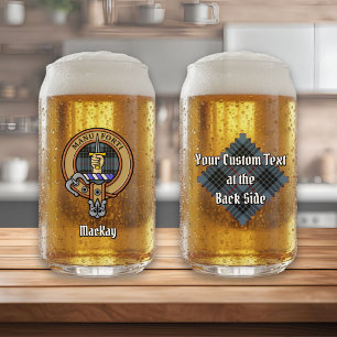 Clan MacKay Crest over Blue Tartan Can Glass