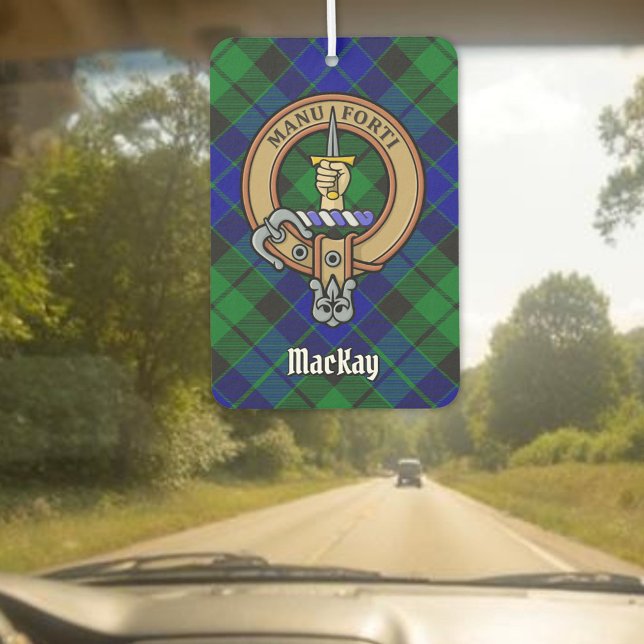 Clan MacKay Crest over Blue Tartan Car Air Freshener (Creator Uploaded)