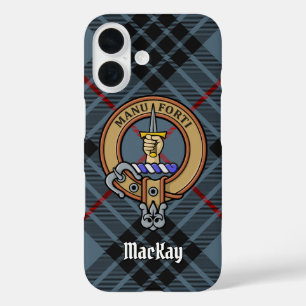 Clan MacKay Crest over Blue Tartan iPhone 16 Case