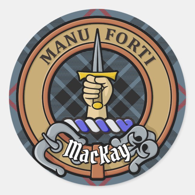 Clan MacKay Crest over Blue Tartan Classic Round Sticker (Front)