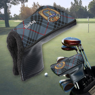 Clan MacKay Crest over Blue Tartan Golf Head Cover